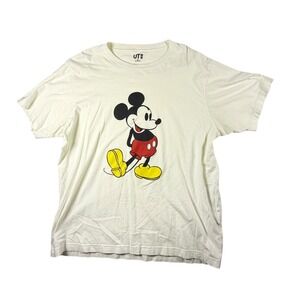 Uniqlo Disney Mickey Mouse Graphic T-Shirt Mens XL Cream UT Short Sleeve Good